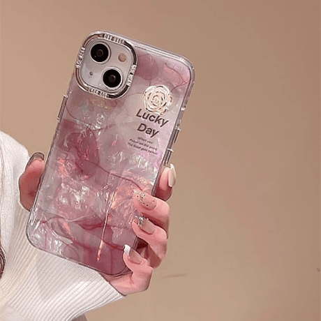 ピンク iphone15/15proケース  グラデーション 花デコiphone14/13/12Proカバー お洒落  かわいい 女子力UP キラキラ[M3687]
