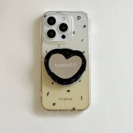ハートミラーグリップ iPhone16pro/16カバー 文字 グラデーションカラー iPhone15pro/14promax/13ケース Magsafe対応 多機能 [M5384]