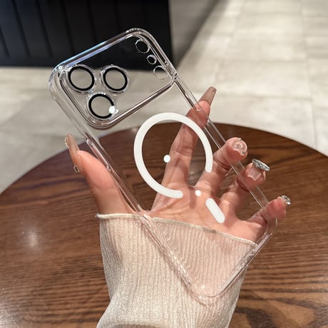 MagSafe対応 iPhone17ProMax/16proケース クリア 高透明度 レンズフイルム付シンプル 高品質 ハードケース[M3481]
