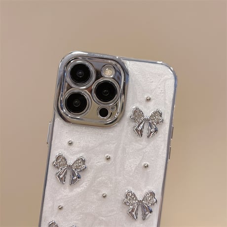 リボン iPhone15/15pro/15plusカバー ホワイト iPhone14/13pro/12ケース お洒落 可愛い[M4551]