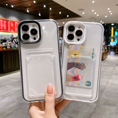 ICカード入れ iphone14pro/15proケース  カラー枠 頑丈iphone13/12/11proカバー   シンプル  お揃い 使いやすい 定番[[M2663]