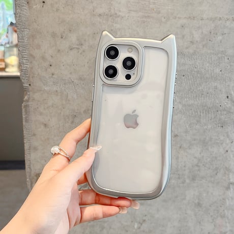 猫の耳 iPhone15pro/15promaxケース ストラップ付 アイフォン14プロ/13pro/12promaxカバー 黄ばまない 可愛い[M4309]