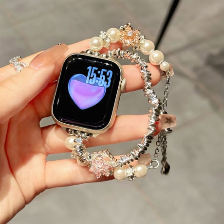 シックパール AppleWatch10バンド 高級感 宝石/雪花 AppleWatch Ultra2/1/SE/Series9/8/7/6/5/4/3/2/1 オシャレ[M5492]