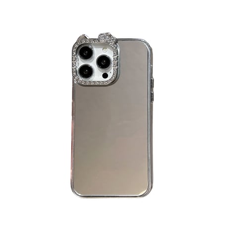 ジュエリーリボン 鏡 iPhone17/16proケース キラキラ 大人可愛い iPhone15Pro/14/13カバー 綺麗 便利 [M5660]
