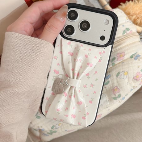 リボンベルト iPhone17Pro/17ケース 花柄 皮っぽ iPhone16Pro/15/14ケース 淡色系 ガーリーファッション人気品[M6085]