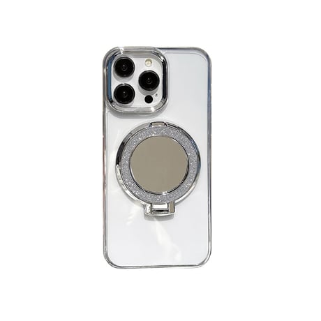 ミラースタンド付 iPhone16/15plusケース 透明 iPhone14promax/13/12proカバー シンプル ラメ入り [M4537]