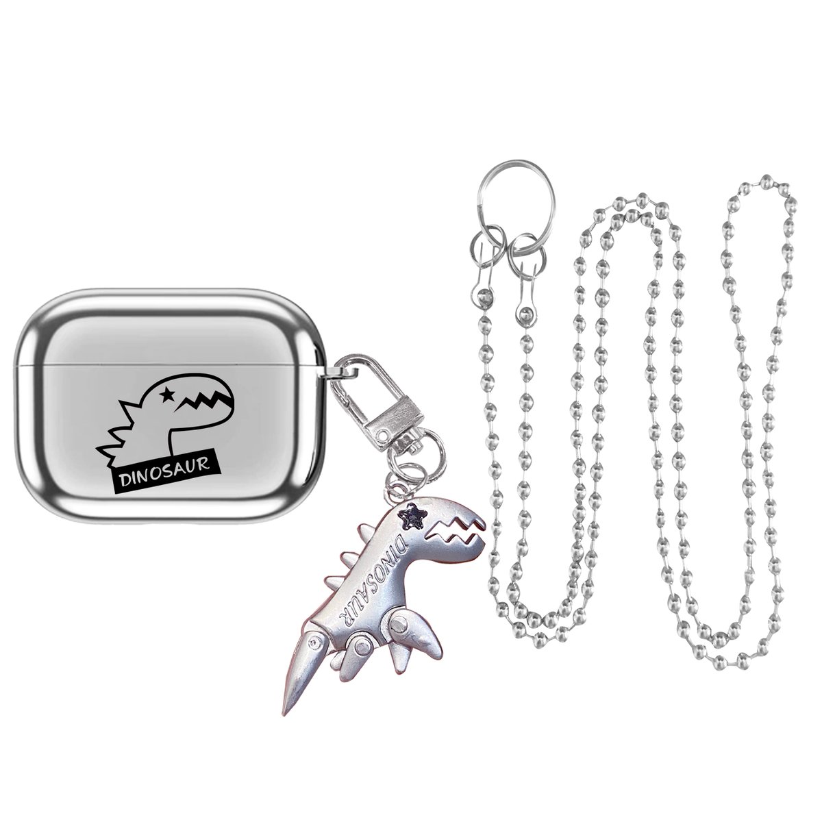 Airpods 4】銀色 恐竜 airpodspro2/1ケース dinosaur キー