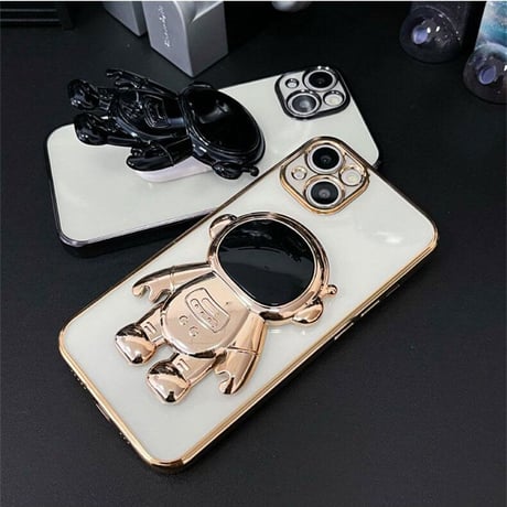 宇宙飛行士スタンド iphone14plus/14promaxケース  メッキ クリアアイフォン13/12/11proカバー カッコイイ 可愛い 実用[M2235]