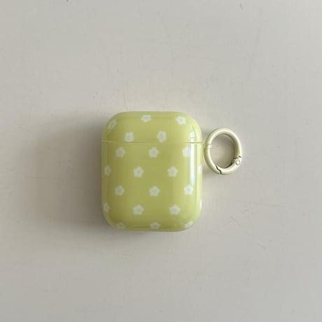 抹茶色 AirpodsPro3ケース 白花  エアポッズ4/3  AirpodsPro2/Proカバー キーホルダー/リング ギフトにおすすめ [M5756]