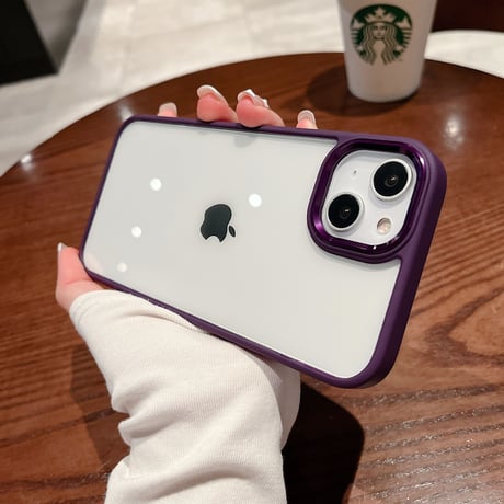 ディープパープル iphone14pro/14promaxケース 高品質高透明感アイフォン13/12mini/11proカバー 耐衝撃 シンプル風 頑丈 金属ボタン [M2238]
