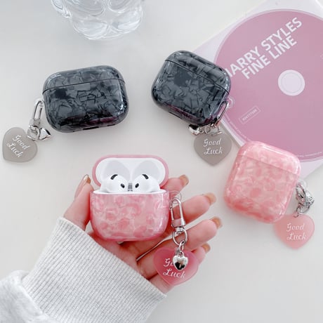 シェル柄 Airpods 4ケース ピンク/ブラック Airpods3/Pro2ケース airpodsproカバー 可愛いキーチェーン付 女子力高い [M5147]