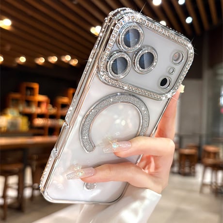 ジュエリー iPhone17Pro/17ケース Magsafe対応 iPhone17Air/17ProMaxケース レンズ保護フィルム付 キラキラライン 大人気 [M5637]