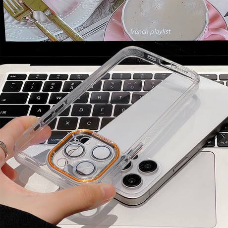 高透明 iPhone15/15proケース 滑り止め 丈夫iphone14Pro/13promaxケース 黄ばまない 画質に影響しないレンズフィルム付[M3738]