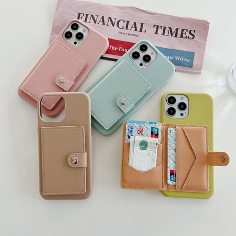 ICカード入れ5個 iPhone14plus/14proケース 革製 アイフォン13mini/12/11proカバー シンプル風 便利 お札収納 ファッション[M2353]