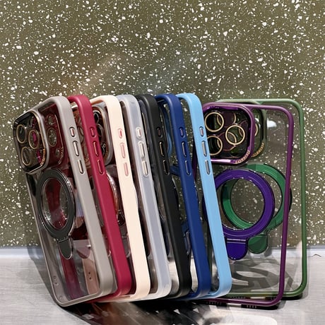 MagSafeリングスタンド一体型 iPhone15/15proカバー 高機能 iPhone14Pro/13proケース  ガラスレンズフィルム付 シンプル高級感 丈夫 [M3856]