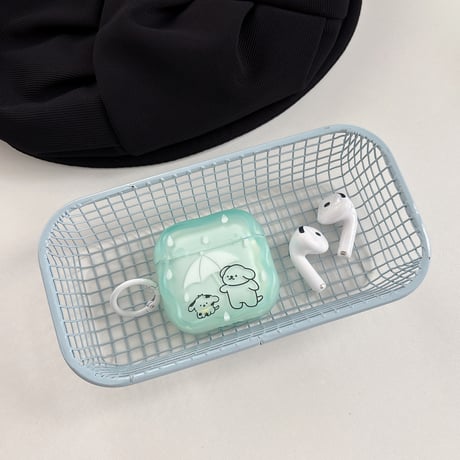 傘をさす犬ちゃん AirpodsPro3ケース うねうね Airpods4/3カバー AirpodsPro第2/1世代 淡色系 ギフトにおすすめ[M6509]