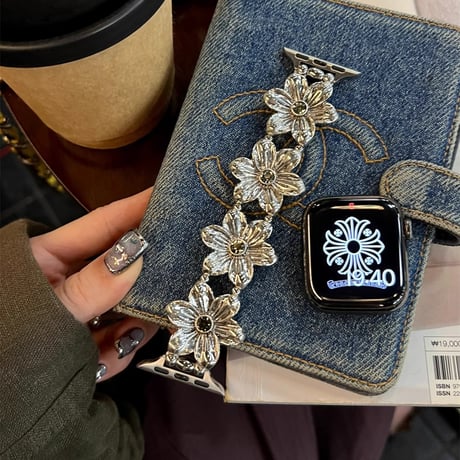 金属花 Apple Watch10/9 バンド 高級感 Ultra series8 7 6 5 4  3 2 SE SE2 シック アップルウォッチベルト 大人ファッション エレガント[M5296]