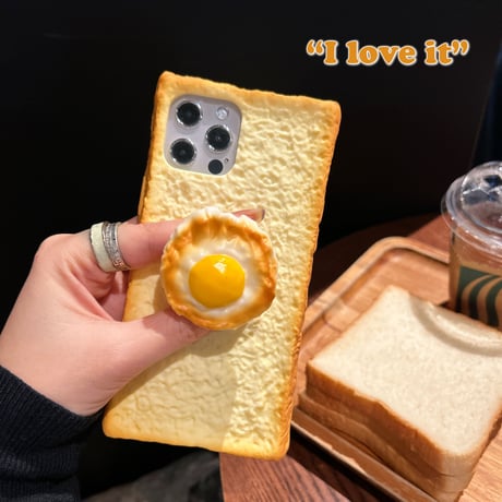 トースト 目玉焼きグリップ iphone14/14proケース  可愛い iphone13/12/11カバー スタンド  面白い ギフトにおすすめ[M2345]