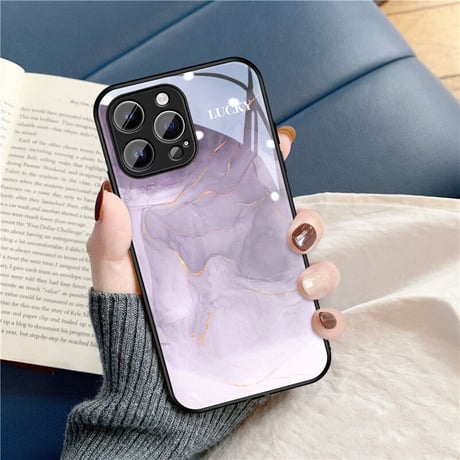暈し染め ガラスiPhone14/15ケース  水墨画 金箔入り アイフォン13/12mini/11カバー キラキラ 全面保護 オシャレ シック[M2722]