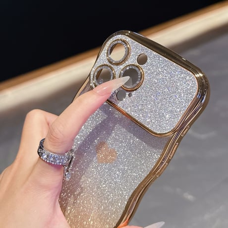 ハート柄 iPhone17/17Proケース キラキラレンズフイルム付 ラメ iPhone17ProMax/Air/16ケース ウェーブデザイン 落下防止[M5822]