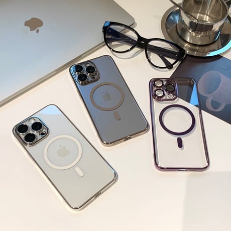 高透明 Magsafe対応iPhone15pro/15promaxケース ナチュラル/ブルーチタニウムに iPhone14Pro/13proクリアケース  黄ばまない 高級感[M3927]