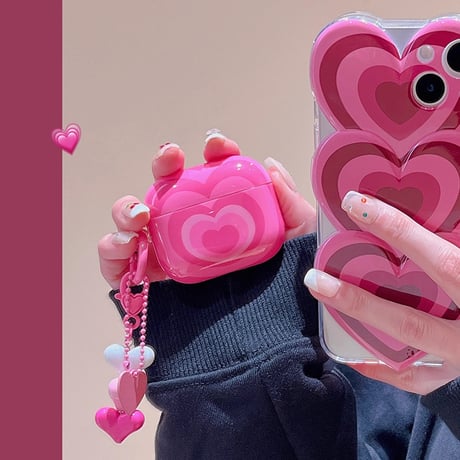 大人可愛い Airpods 4 ケース ハート柄 チャーム付  ピンク AirpodsPro3/2/1カバー  Airpods3/2  女子力高い[M4697]