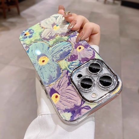 かわいい iPhone16/15pro/15promaxケース 花柄 レンズ保護 キラキラ光る 綺麗iphone14/13/12proカバー [M3533]