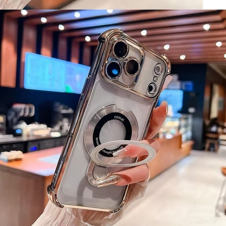 耐衝撃 iPhone17pro/17promaxケース MagSafeリングスタンド iPhone17/Airカバー 黄ばまない レンズ保護カバー付[M5683]