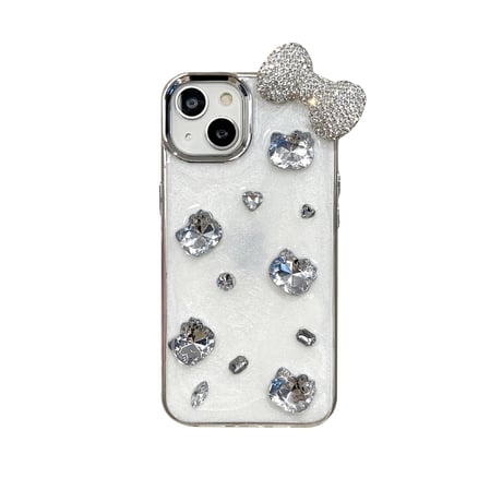 ダイヤリボン iPhone16/16proケース キラキラ iPhone15pro/14/13pro/12ケース ホワイト  きれい[M4647]