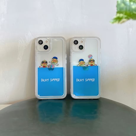 液体 泳ぐアヒル iphone14/13ケース  透明アイフォン12/11カバー 可愛い 面白い ストレス解消 ギフトにおすすめ[M3264]