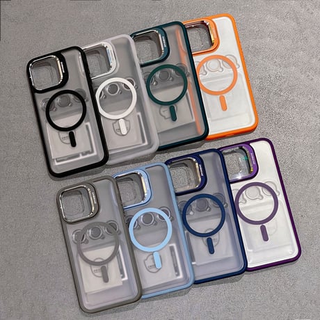 指紋防止 Magsafeスタンド iPhone15pro/15promaxケース 強化ガラスレンズフィルム iphone14Pro/13/12ケース 高品質耐衝撃[M3750]