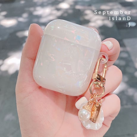 貝殻模様 airpods3ケース オシャレ 真珠ストラップ/小物付 airpodsproカバー  艶カラー 可愛い ガールズに人気M1305