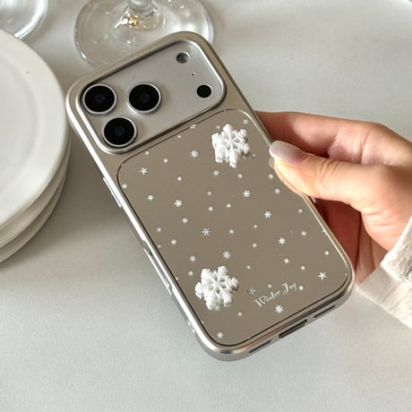 雪花 ミラー iPhone17/17Proケース きれいメイク直し鏡 iPhone17Promax/16Pro/15カバー メッキ 頑丈 ガールズに人気 [M5951]