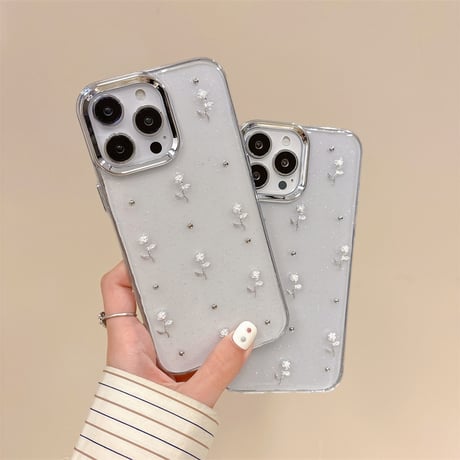薔薇付 iPhone15/15プロ/15プラスケース クリア iPhone14promax/13pro/12ケース ラメ入り 女子力アップ[M4500]