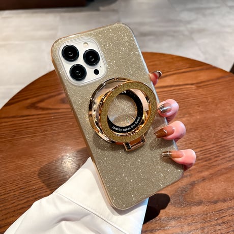 キラキラ iPhone15/15Proケース  Magsafeリングスタンド付 アイフォン14pro/13Promaxカバー 綺麗 多機能 丈夫[M4046]