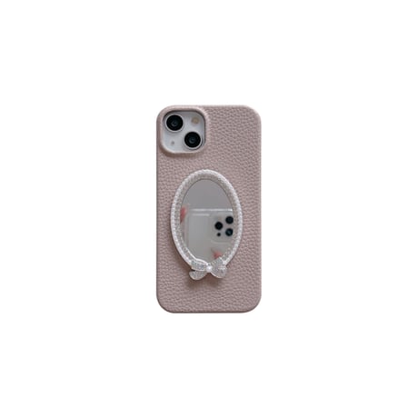 鏡付きレザー iPhone15/14proケース ジュエリーデコアイフォン13/12/11proカバー 可愛い シンプル 実用[M3345]