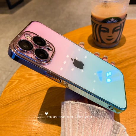 グラデーション iphone14/14proケース 高透明感 iphone13/12proカバー レンズフィルム付 防塵加工 メッキ オシャレ[M2774]