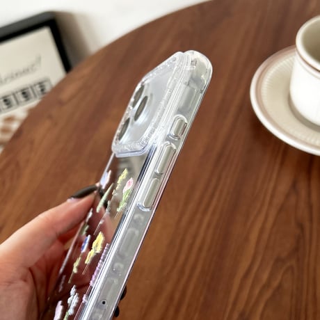 ドライフラワー ミラー iPhone17Pro/17ケース キラキララメ iPhone17Promax/16Pro/15ケース メイク直しに便利[M6244]