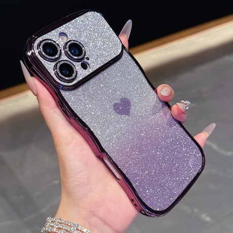 ハート柄 iPhone17/17Proケース キラキラレンズフイルム付 ラメ iPhone17ProMax/Air/16ケース ウェーブデザイン 落下防止[M5822]