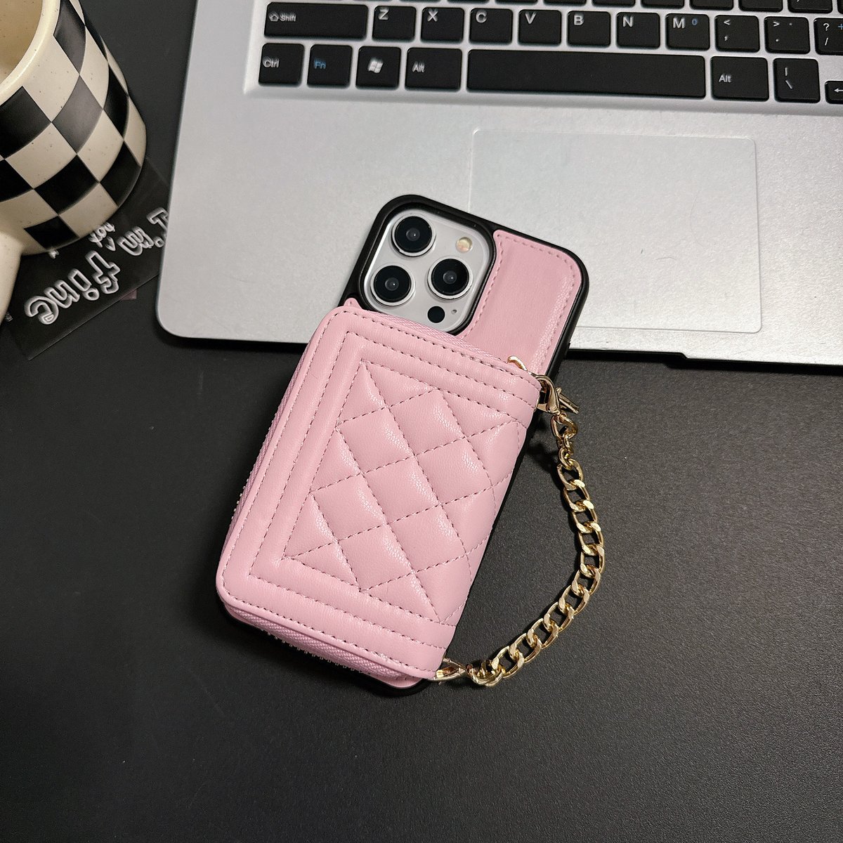 カード/小物入れ付 iPhone15/15プロケース ショルダーチェーン付