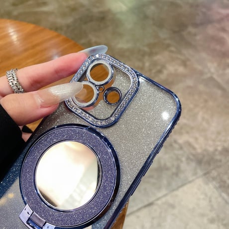 メイク直しミラー iPhone16/16Proケース Magsafeリングスタンド ジュエリー iPhone15Pro/14/13Proカバー 大人気 コスパ最強[M4585]