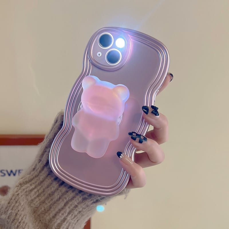 熊さんグリップ iphone14/14proケース ローズゴールド色 iphone13/12