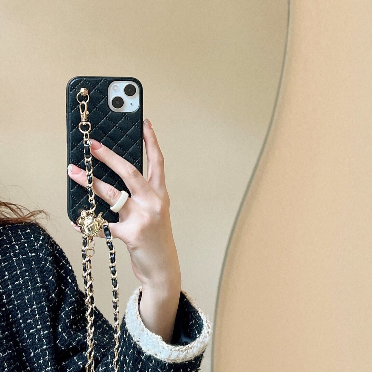 チェーン付き iphone13mini/12promaxケース レザー製 アイフォンXS/1