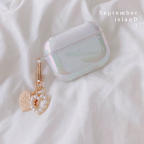 airpods3ケース  オーロラ色 キラキラ airpodsproカバー  真珠アクセサリー付き 女子力アップ  綺麗 オシャレ 艶ありM1380
