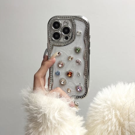 宝石 iPhone16/16proケース うねうね ジュエリー アイフォン15promax/14/13proケース 大人可愛い 女子力UP 丈夫[M5095]