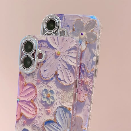 おしゃれ iPhone16/16proケース 花柄 キラキラレンズカバー iphone15pro/14/13/12proカバー  綺麗 人気[M4636]