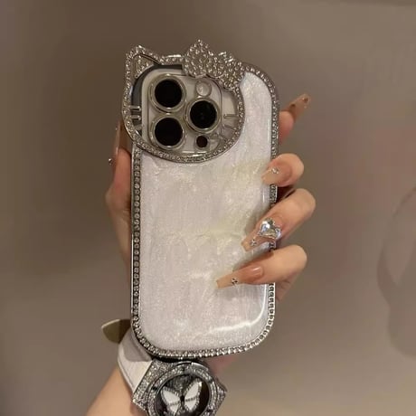 ジュエリーリボン iPhone16/16Proケース パール/ダイヤストラップ きれいめコーデ iPhone15pro/14/13/12Proカバー 女子力高い [M4907]
