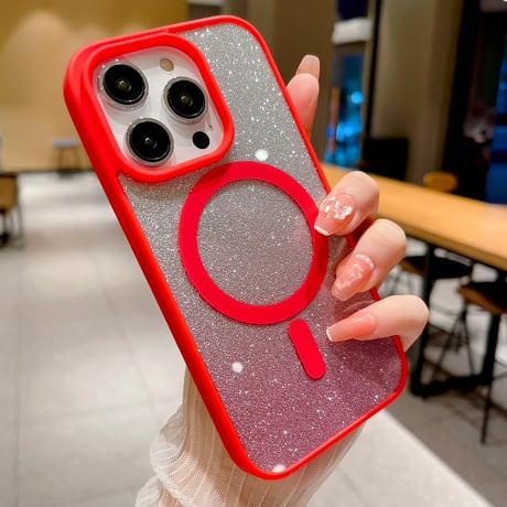 MagSafe対応 iPhone15/15proケース  キラキラインナーシート付 iPhone14/13/12proカバー 黄ばまないクリアケース[M3684]