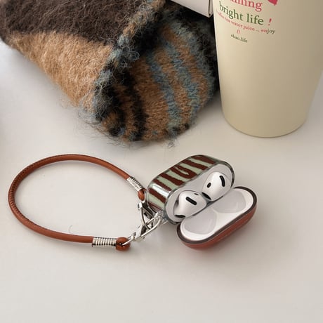 しま模様 Airpods 4ケース レザーストラップ付 Airpodspro2/proカバー Airpods3/2 シック おしゃれ ギフトにおすすめ[M4990]