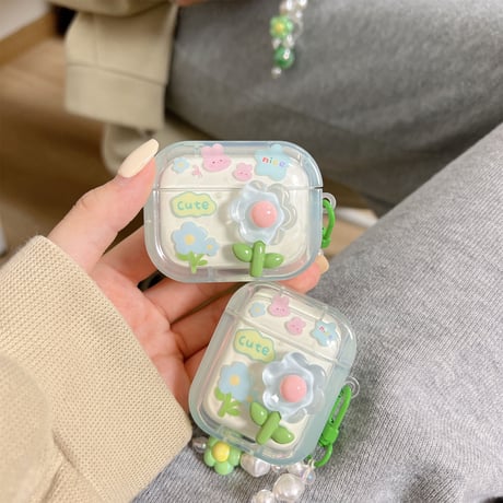 【Airpods 4】草花 AirpodsPro2ケース キラキラ airpods3/2/1ケース  かわいいアクセサリー付き うねうね 耐衝撃クリアケース ギフトにおすすめ[M3087]